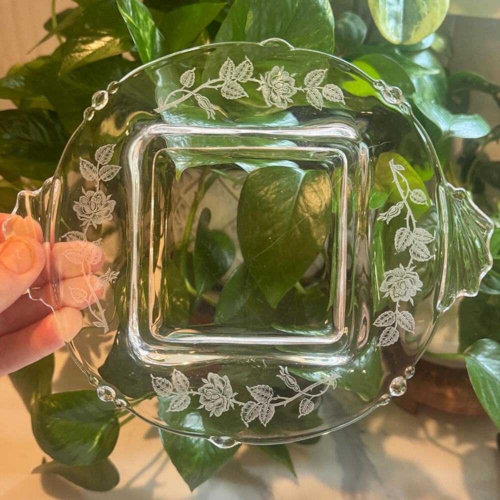 Vintage Heisey Rose Etched Glass Butter Dish Replacement Waverly #1519